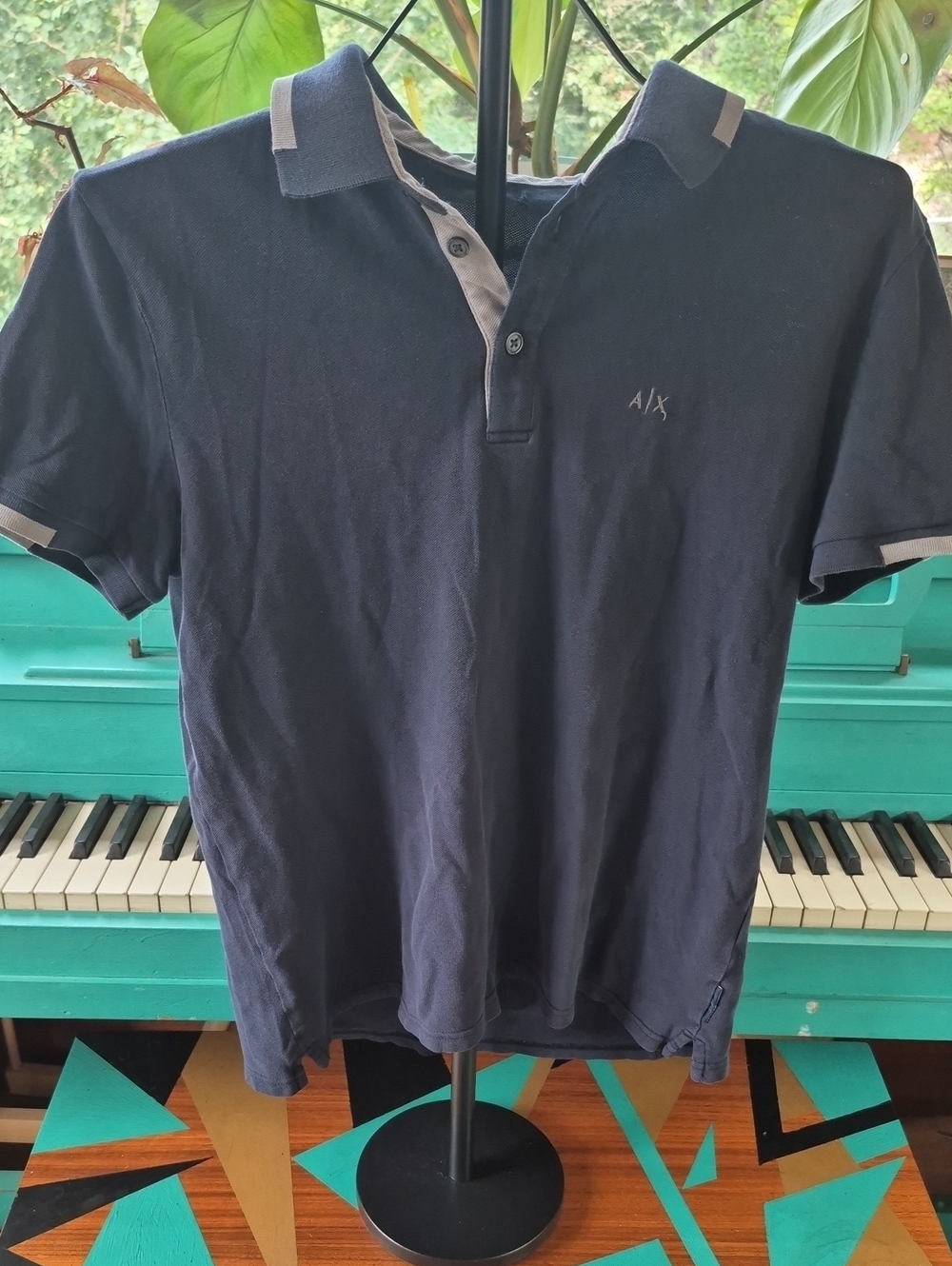A/X Armani Exchange Navy Polo with Light Gray Trim